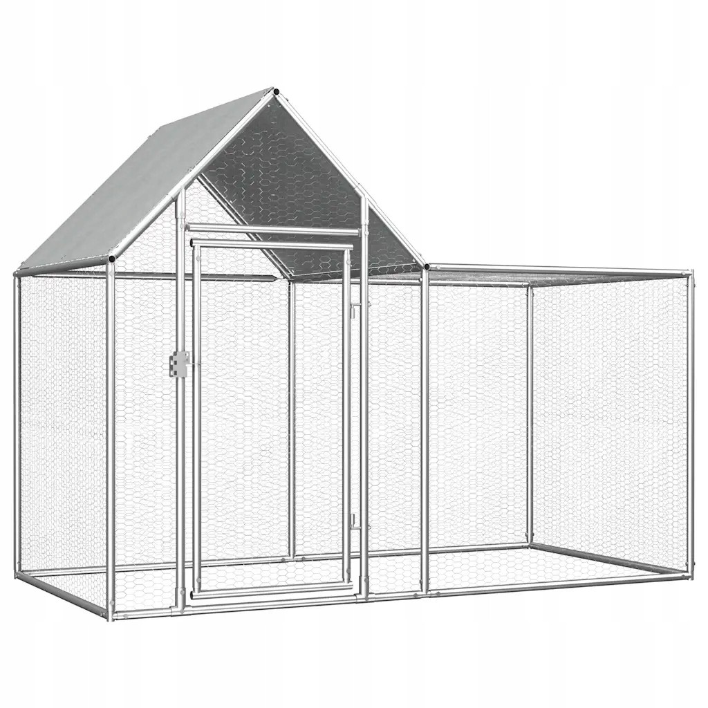 Oceľový kurník s vodotesnou strechou 2 x 1 x 1,5 m, strieborný